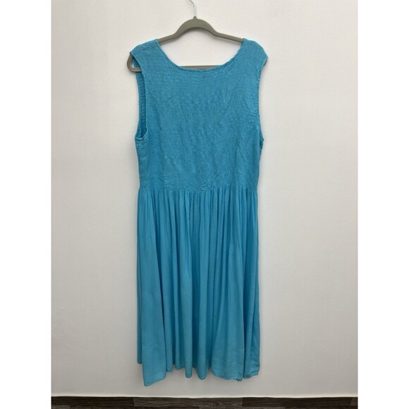 Serengeti Women’s Dress Smocked Scoop Neck 1XL Sleeveless Pullover Aqua Blue - Picture 3 of 8